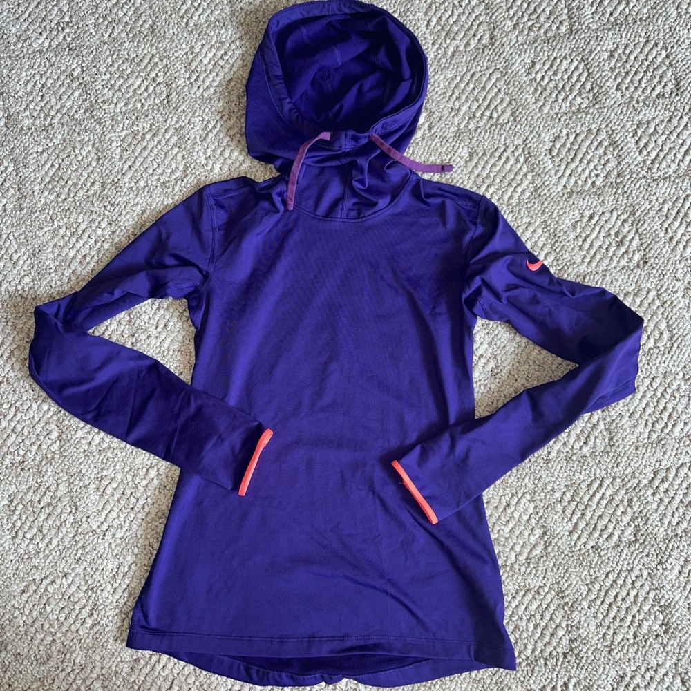 Nike Pro Dri-Fit Hooded Pullover Purple Training Hoodie Womens Small EUC Fitted